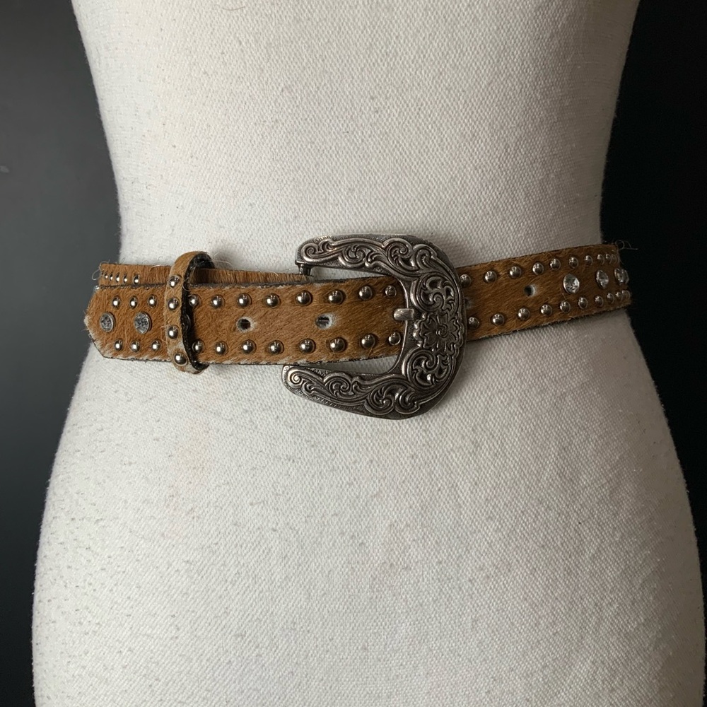 Western diamond studded, cow hair, leather belt size 26